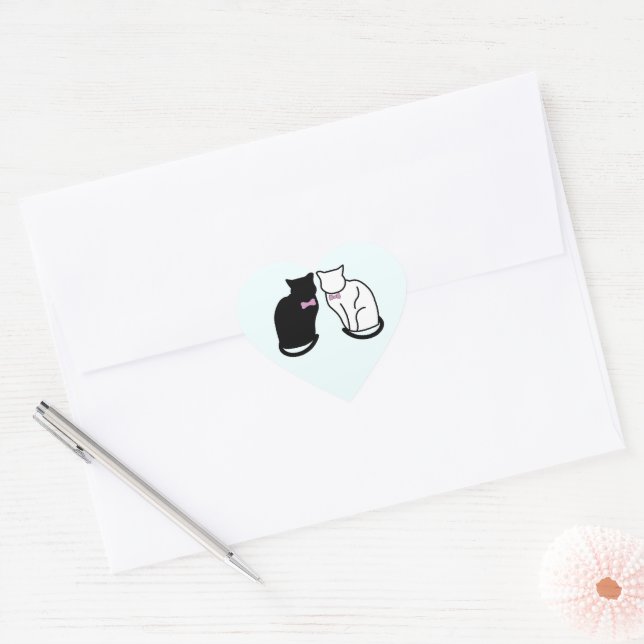 Black and White Cat Heart Sticker (Envelope)