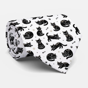 Black and White Cat Illustrations Tie