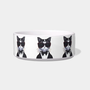 Black and White Cat in a Tuxedo and Bow Tie Bowl