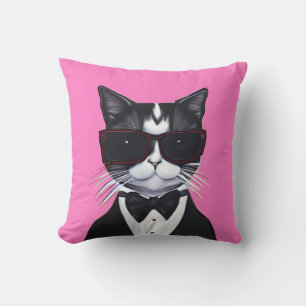 Black and White Cat in a Tuxedo and Bow Tie Kid's Throw Pillow