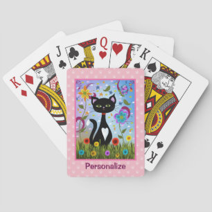 Black And White Cat In The Garden Personalized Playing Cards