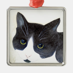 Black and White Cat Metal Ornament