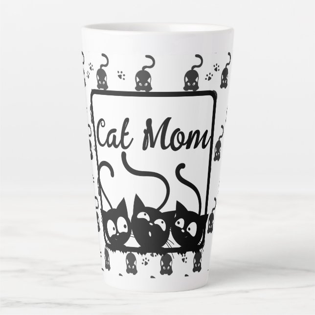 Black And White Cat Mom Latte Mug (Front)
