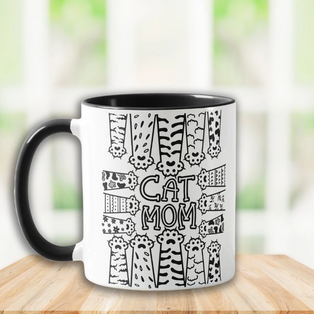 Black and white cat mom with cat paws mug (Creator Uploaded)