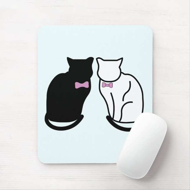 Black and White Cat Mouse Pad (With Mouse)