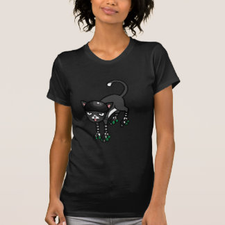 Black and white cat on Rollerskates T-Shirt