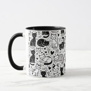 Black and White Cat Pattern Mug – Stylish & Cute