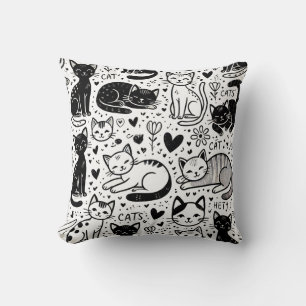 Black and White Cat Pattern Pillow Cozy & Stylish