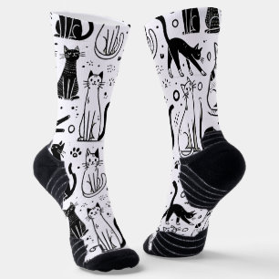 Black and White Cat Pattern Socks - Stylish