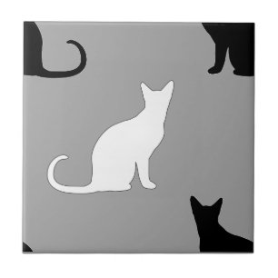 Black and White Cat Pattern Tile