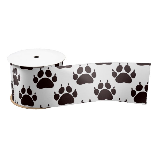 Black And White Cat Paw Pattern Satin Ribbon (Spool)