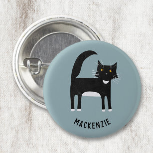 Black and White Cat Personalized 1 Inch Round Button