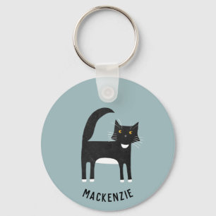 Black and White Cat Personalized Keychain