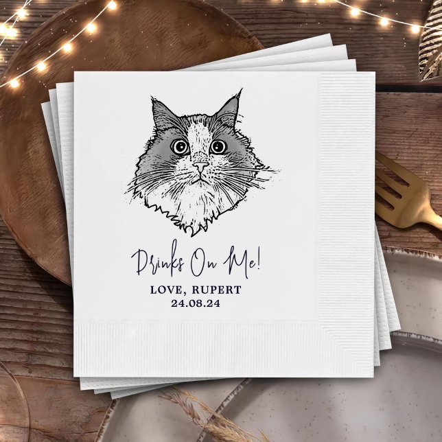 Black and White Cat Personalized Wedding Napkins (Creator Uploaded)