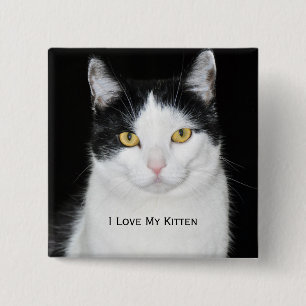 Black and White Cat Portrait 2 Inch Square Button