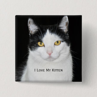 Black and White Cat Portrait 2 Inch Square Button