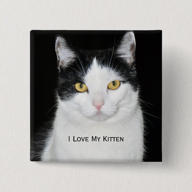 Black and White Cat Portrait 2 Inch Square Button (Front)