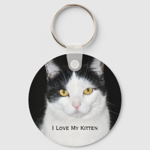 Black and White Cat Portrait Keychain
