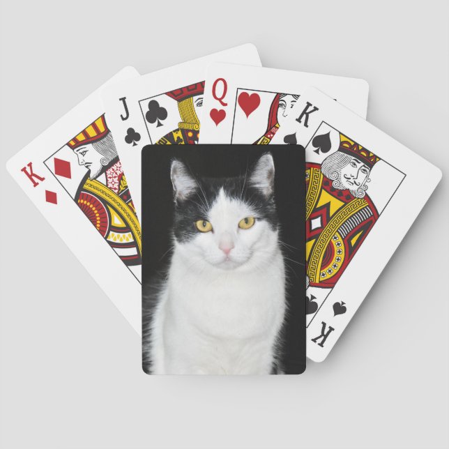 Black and White Cat Portrait Playing Cards (Back)