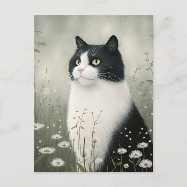 Black And White Cat Postcard (Front)