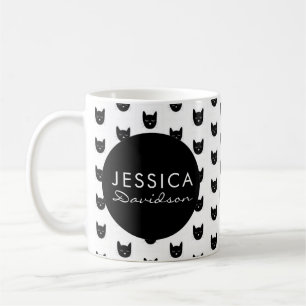 Black and White Cat Print Name Mug