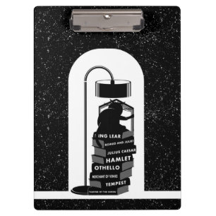 Black and White Cat Reading Shakespeare Plays Clipboard