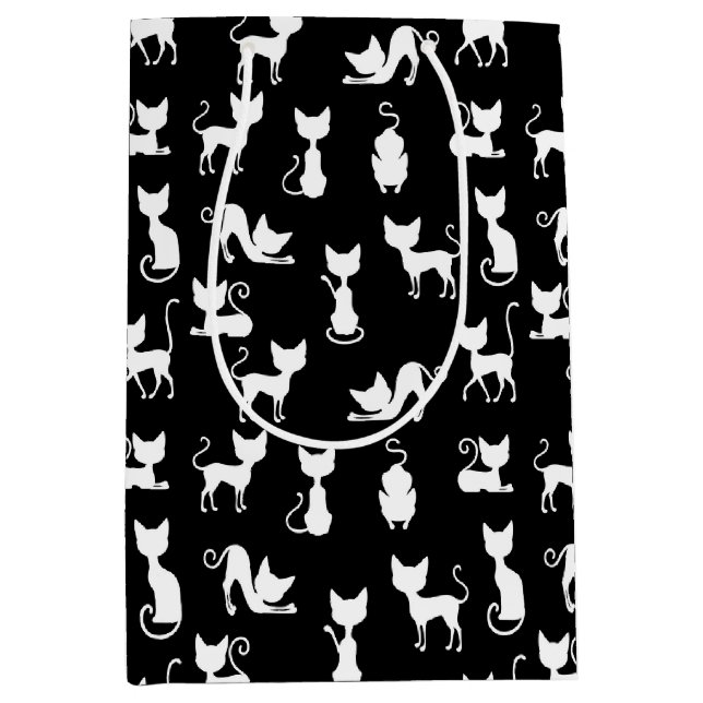 Black and White Cat Silhouette Medium Gift Bag (Front)