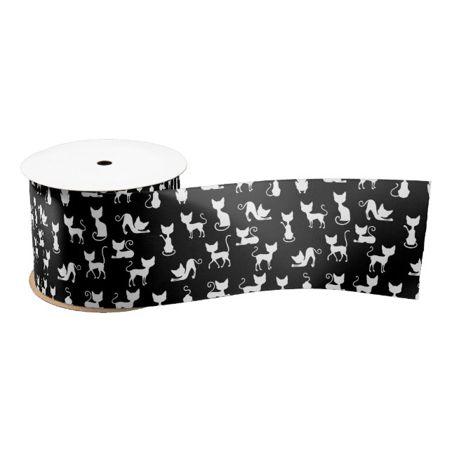 Black and White Cat Silhouette Satin Ribbon (Spool)
