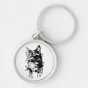 Black and White Cat Splash  Keychain