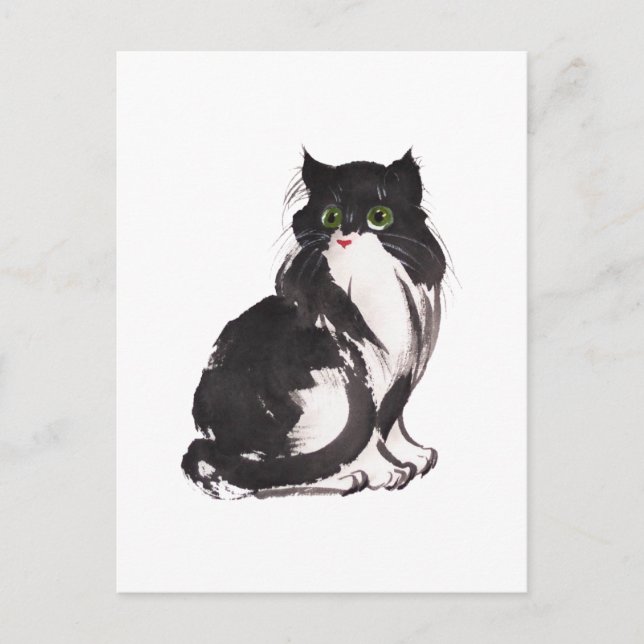 Black and white cat sumie postcard (Front)