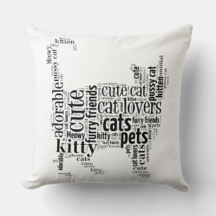 Black and white Cat text design Throw Pillow