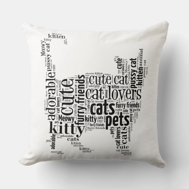 Black and white Cat text design Throw Pillow (Front)
