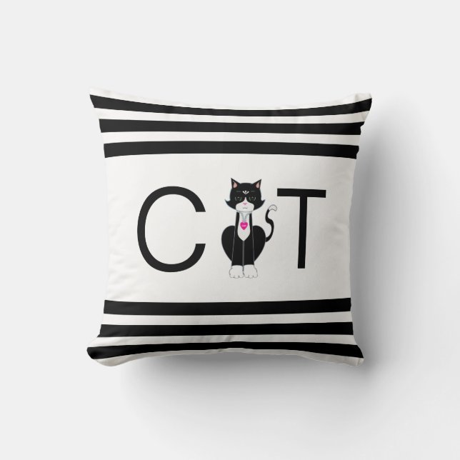 Black and White Cat Throw Pillow (Front)