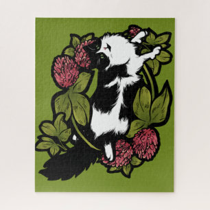 Black and White Cat Tuxedo Cat Clover Jigsaw Puzzle