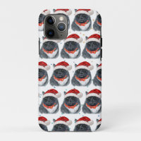 Black and White Cat Watercolor Santa Hat Christmas
