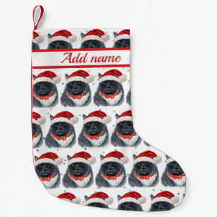 Black and White Cat Watercolor Santa Hat Christmas Small Christmas Stocking