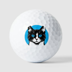 Black and White Cat with Blue Eyes Golf Balls