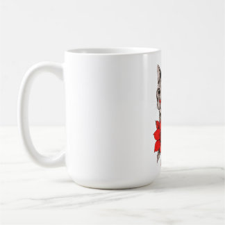 Black and White Cat with Bright Red Blooms Coffee Mug
