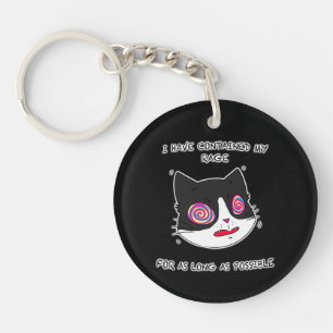 Black and White Cat with Funny Text Keychain