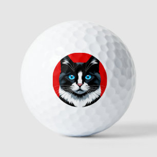 Black and White Cat With Vibrant Blue Eyes Golf Balls
