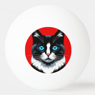 Black and White Cat With Vibrant Blue Eyes Ping Pong Ball