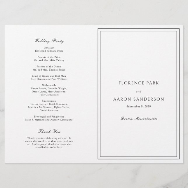 Black and White Catholic Budget Wedding Program (Front)