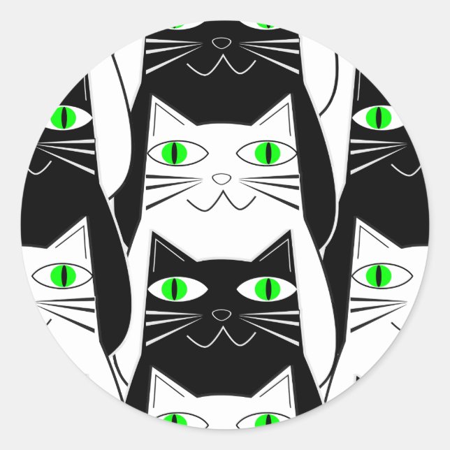 Black and White Cats Classic Round Sticker (Front)