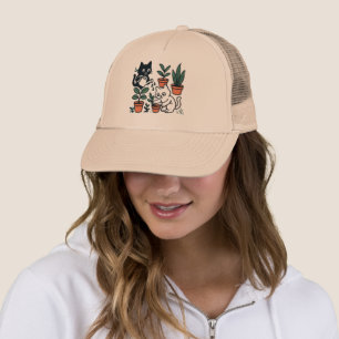 Black and White Cats Gardening Plants Trucker Hat
