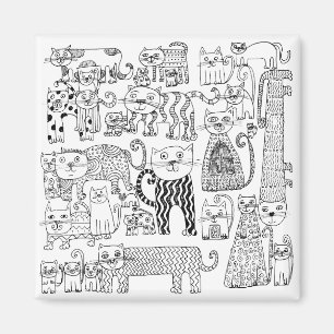 Black and White Cats Hand Drawn Modern Art Magnet