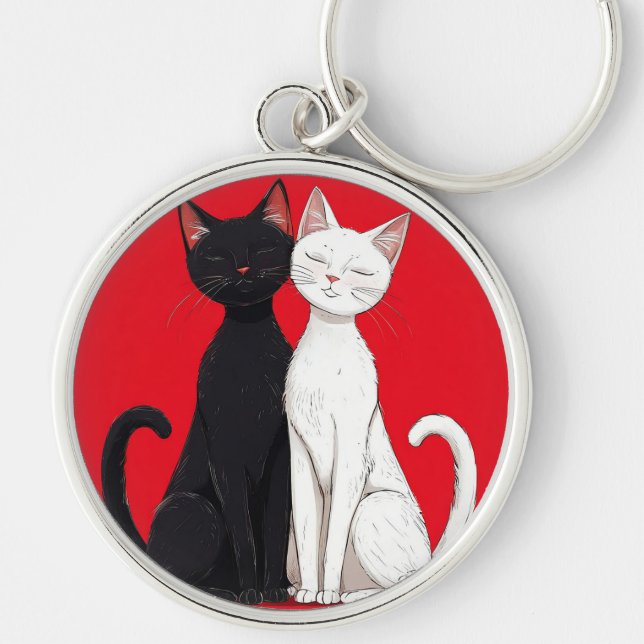 Black and white cats keychain (Front)