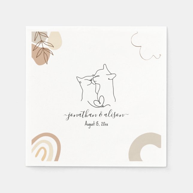 Black and White Cats Minimalist Wedding Engagement Napkin (Front)