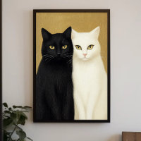 Black and White Cats on Golden Background Painting
