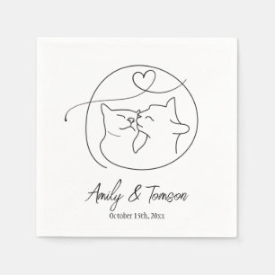 Black and White Cats One Line Simple Script Napkin