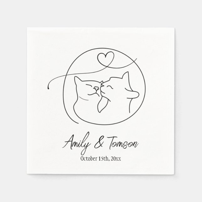 Black and White Cats One Line Simple Script Napkin (Front)